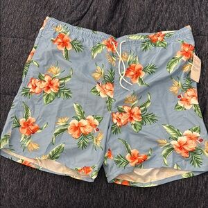 Old Navy Floral Blue and Orange Swim Trunks